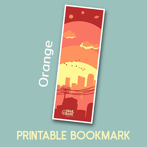 Free printable bookmark download - orange city skyline